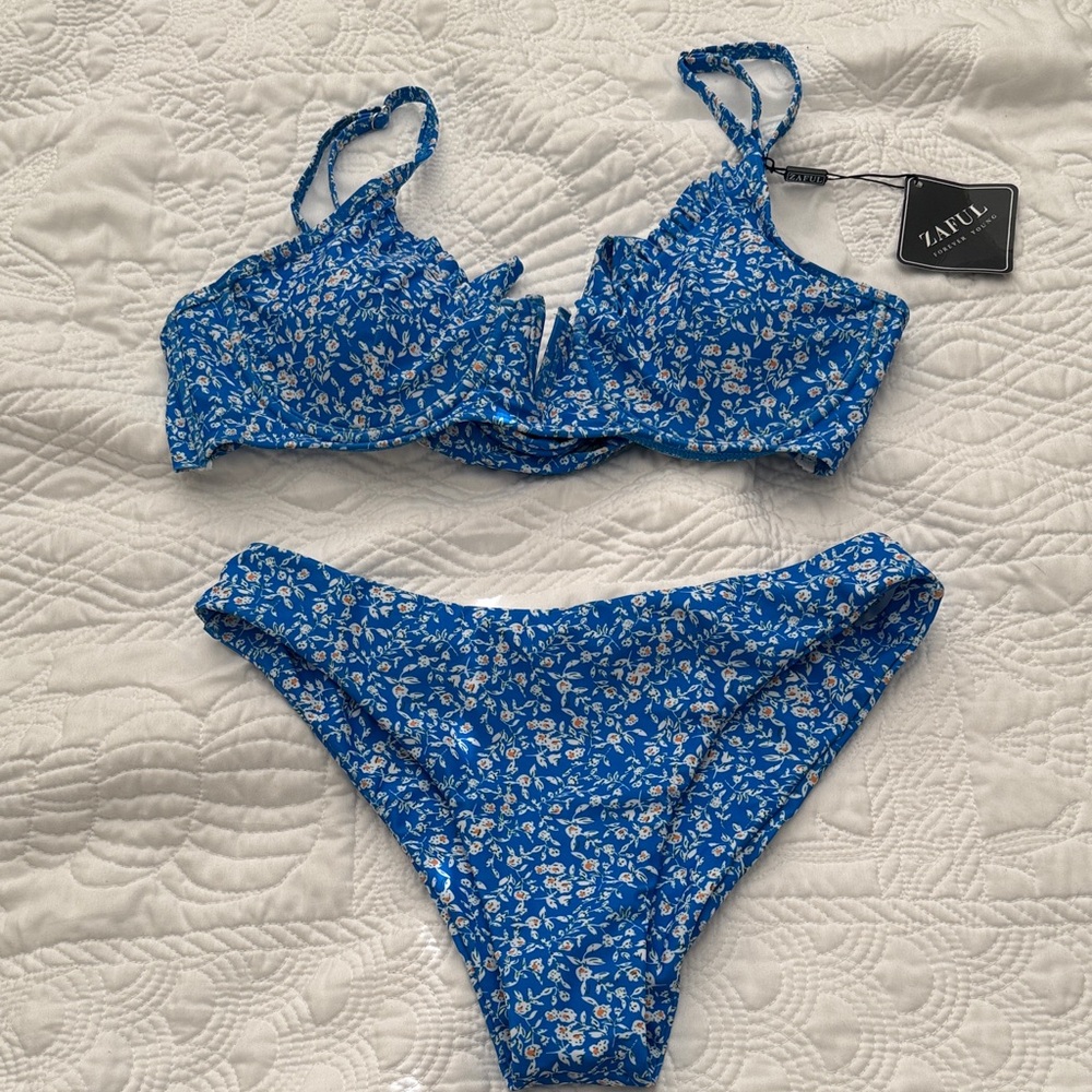Zaful Blue Floral Bikini Set NWT